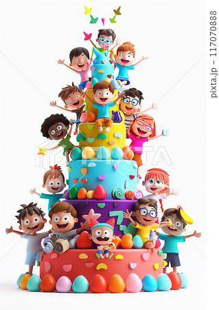 3D cartoon volunteers hosting an arts and crafts workshop, creative and fun community activity 117070888