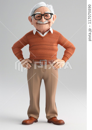 3D animated elderly man smiling warmly, hands...のイラスト素材 [117070890] - PIXTA