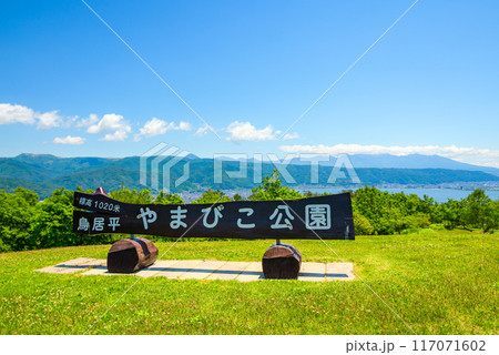 【鳥居平やまびこ公園】新緑と諏訪湖と八ヶ岳【岡谷市】 117071602