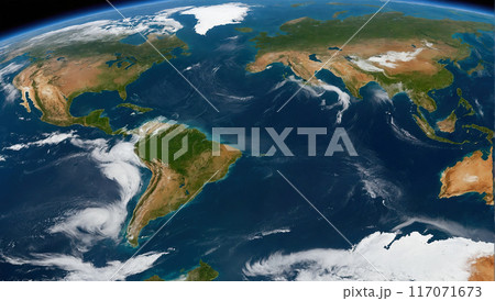A view of Earth from space, focusing on the intricate balance of its ecosystems and climate 117071673