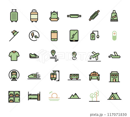Travel preparation and tourism outline filled icon set, Vector illustration 117071830