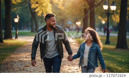 A father and daughter walking hand in hand in...のイラスト素材 [117071924] - PIXTA