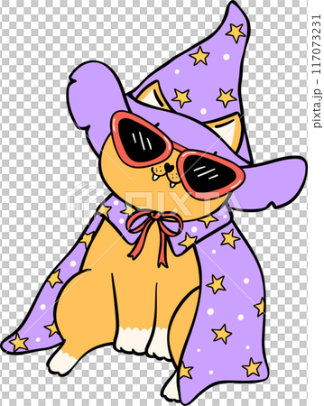 Groovy Retro Halloween cat. Cartoon Character Doodle Hand Drawing Vibrant Bold Funky Art Groovy Retro Halloween cat. Cartoon Character Doodle Hand Drawing Vibrant Bold Funky Art 117073231