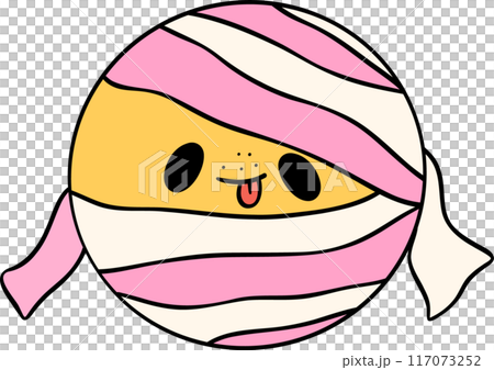 Groovy Retro Halloween smile face icon Cartoon Character Doodle 117073252