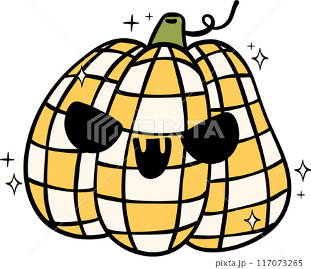 Groovy Retro Halloween pumpkin Cartoon Character Doodle Hand Drawing  Vibrant Bold Funky Art 117073265
