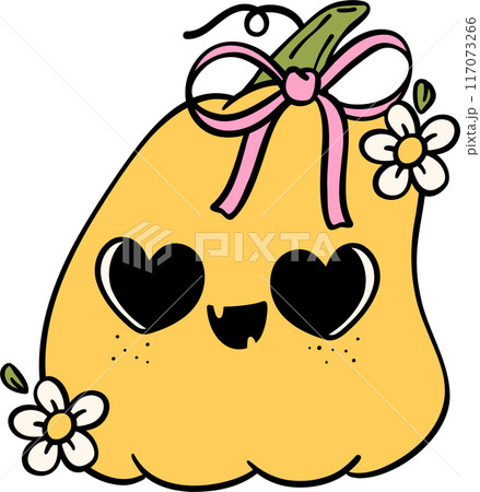 Groovy Retro Halloween pumpkin Cartoon Character Doodle Hand Drawing  Vibrant Bold Funky Art 117073266