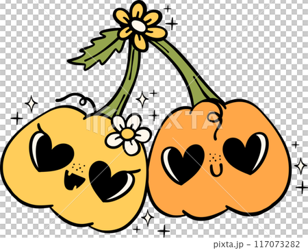 Groovy Retro Halloween Cartoon Character Doodle Hand Drawing  Vibrant Bold Funky Art 117073282