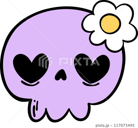 Groovy Retro Halloween skull face Cartoon Character Doodle Hand Drawing Vibrant Bold Funky Art Groovy Retro Halloween skull face Cartoon Character Doodle Hand Drawing Vibrant Bold Funky Art 117073495