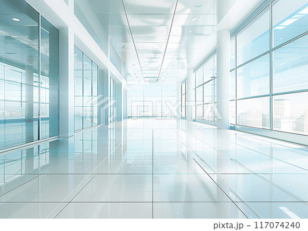 Contemporary business hall with reflective flooring, high-resolution office background, 117074240