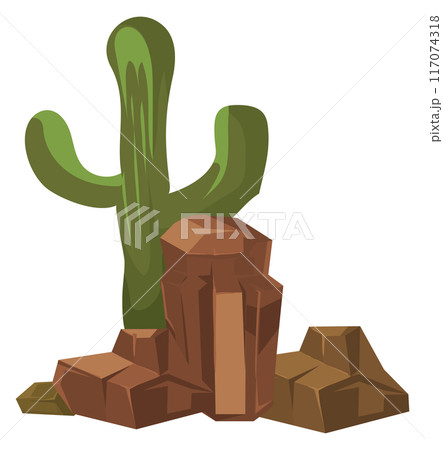 Cactus grow in rock desert. Cartoon succulent plant Cactus grow in rock desert. Cartoon succulent plant 117074318