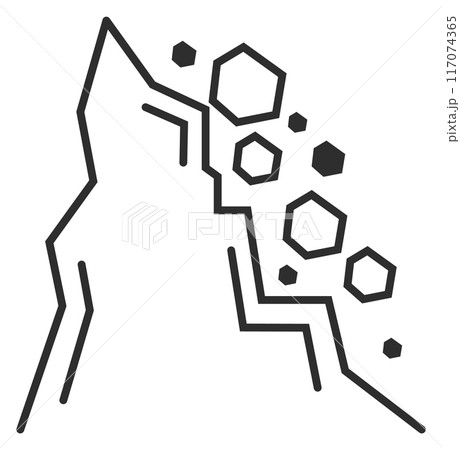 Rockfall line icon. Dangerous mountain disaster symbol Rockfall line icon. Dangerous mountain disaster symbol 117074365