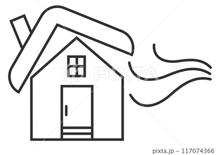 Storm wind breaking house roof. Natural disaster icon 117074366