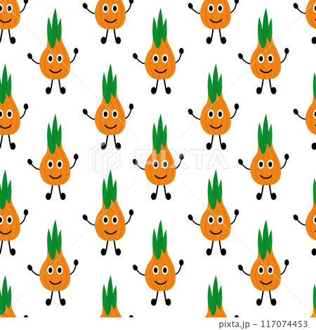 Friendly Onion seamless pattern. Vegetable simple style wallpaper. Vegan raw background. Vegetarian food. Farm market product. Vector flat illustration. Friendly Onion seamless pattern. Vegetable simple style wallpaper. Vegan raw background. Vegetarian food. Farm market product. Vector flat illustration. 117074453