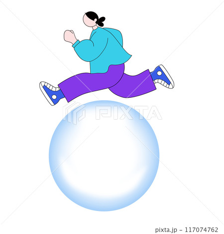 ボールと走る女性のベクター線画 117074762