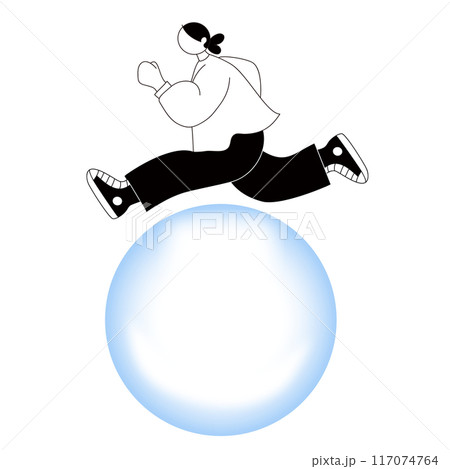 ボールと走る女性のベクター線画 ボールと走る女性のベクター線画 117074764