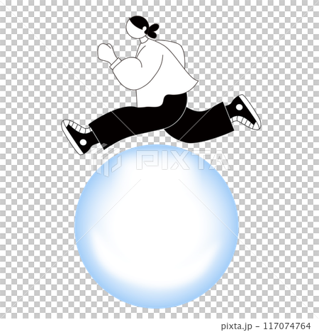ボールと走る女性のベクター線画 ボールと走る女性のベクター線画 117074764