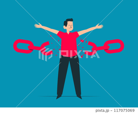 Person breaking chain freedom and liberty vector concept Person breaking chain freedom and liberty vector concept 117075069