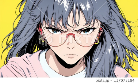 口と顔を歪めて嫌な感情を表している若い女性 117075184