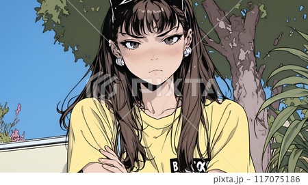 口と顔を歪めて嫌な感情を表している若い女性