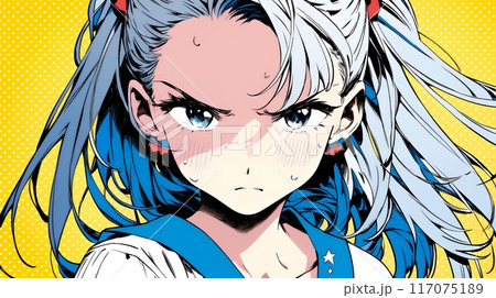 口と顔を歪めて嫌な感情を表している若い女性