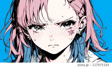 口と顔を歪めて嫌な感情を表している若い女性
