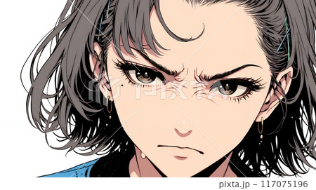 口と顔を歪めて嫌な感情を表している若い女性