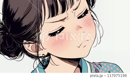 口と顔を歪めて嫌な感情を表している若い女性