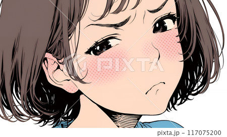 口と顔を歪めて嫌な感情を表している若い女性