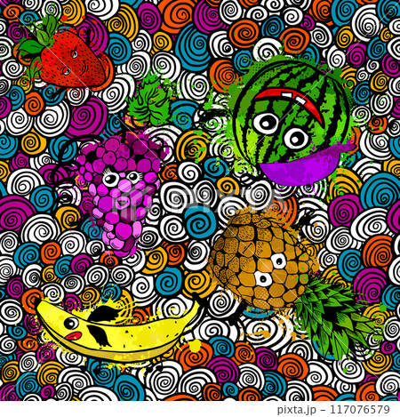 Seamless background fruits. hand drawn. Not AI, Vector illustration 117076579
