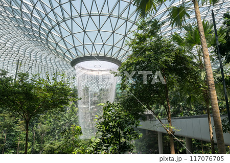 Singapore Changi airport waterfall attraction landmark at Jewel building Singapore Changi airport waterfall attraction landmark at Jewel building 117076705