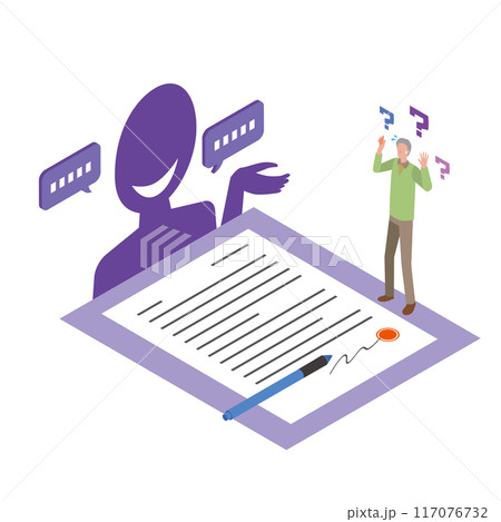 騙されて契約する高齢男性のイメージイラスト 騙されて契約する高齢男性のイメージイラスト 117076732