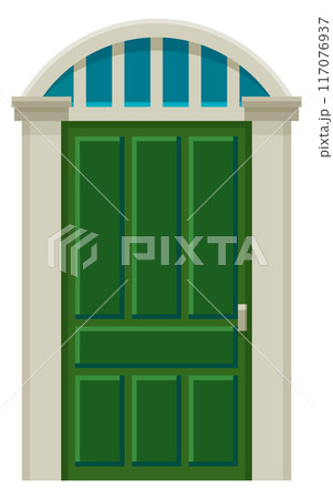 Green front door. Cartoon house facade doorway 117076937