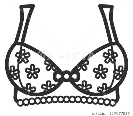 Floral bra line icon. Sexy underwear symbol Floral bra line icon. Sexy underwear symbol 117077027