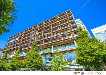 日本の東京都市景観8月・インバウンド続く…「ウィズ原宿」などを望む（外国人観光客らで賑わう原宿駅前） 117077278