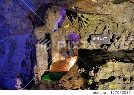 東北・龍泉洞・龍宮の門・月宮殿と百間廊下を仕切る位置にある鍾乳石の門・岩手県岩泉町 117078037