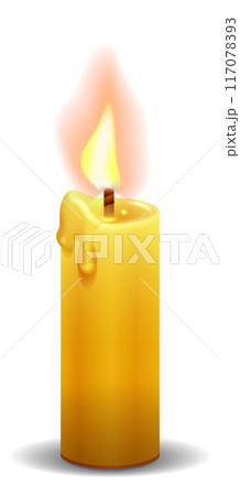 Burning candle. Lit hot wax with fire flame Burning candle. Lit hot wax with fire flame 117078393