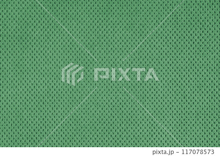Plain green velour upholstery fabric, fleecy jacquard with pattern weave texture background 117078573