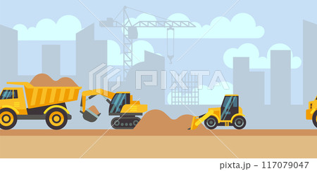 Coal mining excavation. Industrial landscape machinery scene 117079047