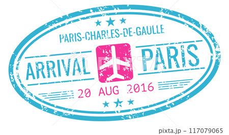 Paris arrival visa. Airport grungy passport stamp 117079065