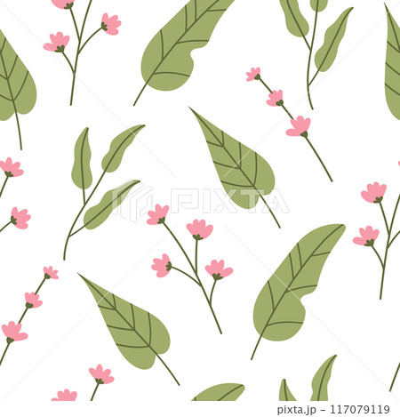 Spring gentle flowers seamless pattern. Doodle background for packaging, fabric, paper, wallpaper. Spring gentle flowers seamless pattern. Doodle background for packaging, fabric, paper, wallpaper. 117079119