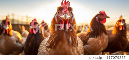 Group of Chickens in a Farm. AI Generated Image 117079285