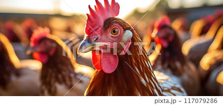 Group of Chickens in a Farm. AI Generated Image 117079286