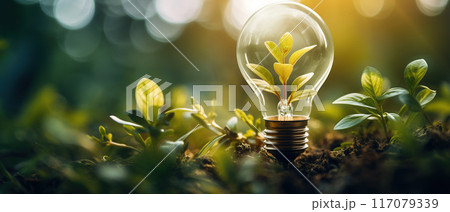 Light Bulb with a Plant Inside. AI Generated Image Light Bulb with a Plant Inside. AI Generated Image 117079339