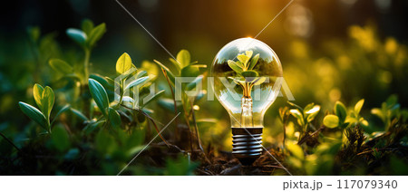 Light Bulb with a Plant Inside. AI Generated Image 117079340