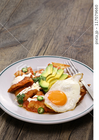 チラキレス、サルサロハ、メキシコの朝食 チラキレス、サルサロハ、メキシコの朝食 117079660