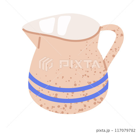 Milk jug. Fresh milk dairy product in ceramic jar, porcelain pitcher full milk flat vector illustration. Kitchen milk decanter on white background 117079782