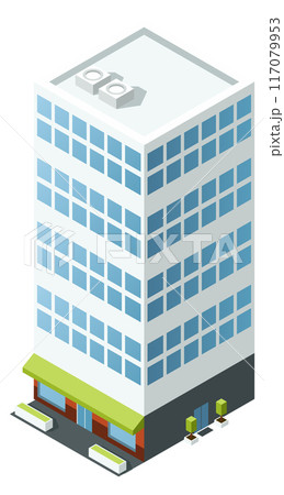 Residential building isometric icon. City street element Residential building isometric icon. City street element 117079953