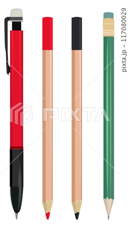 Pencils cartoon icon set. Writing and drawing tools Pencils cartoon icon set. Writing and drawing tools 117080029