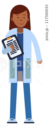 Woman doctor hold patient history. Health exam 117080042