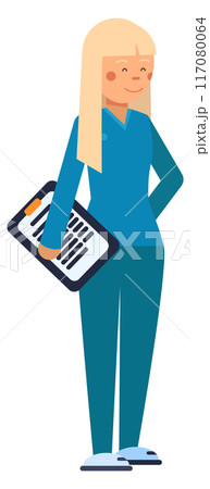 Hospital administrator character. Female medical worker icon 117080064